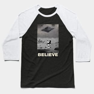 UFO I want to Believe Mickey Mouse Parody Baseball T-Shirt